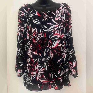 Investments Black and Red Floral Blouse